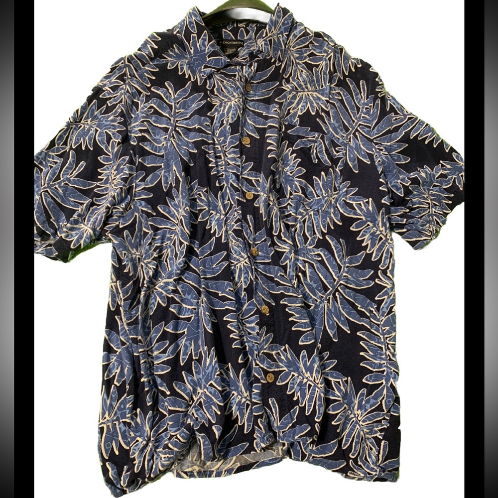 Knightsbridge Mens Hawaiian Shirt Vintage100% Rayon Navy Blue Classic Size XL